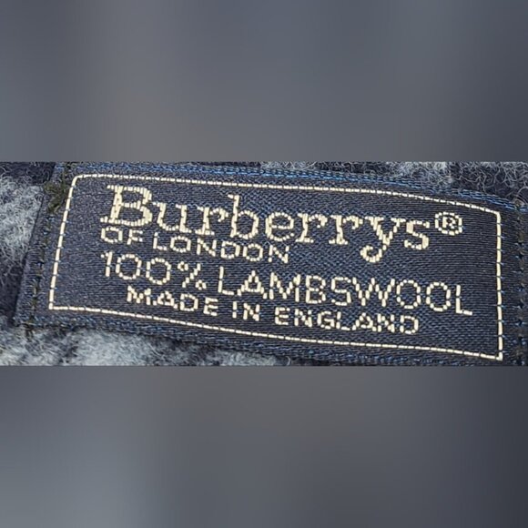 Burberry Vintage Scarf Nova Check Lambswool England Navy 90s Y2K 70" x 12.5" - Picture 2 of 13